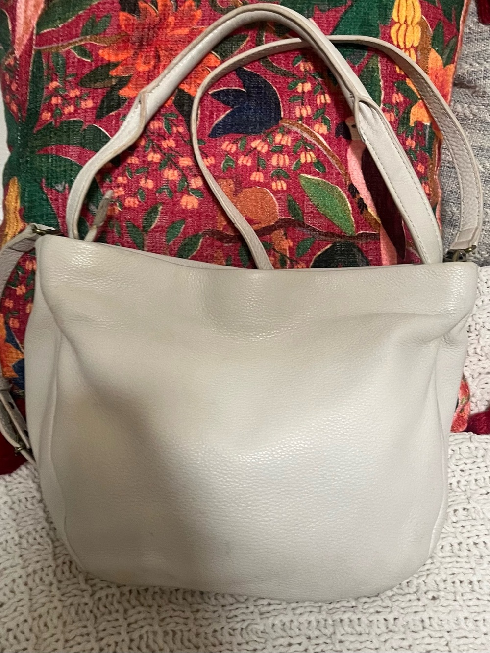 Women's Ivory Pebbled Leather Slouchy Shoulder Bag Hobo Purse